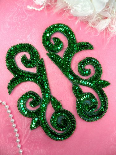 Sequin Appliques Mirror Pair Green Scroll Designer 6.5 JB239X