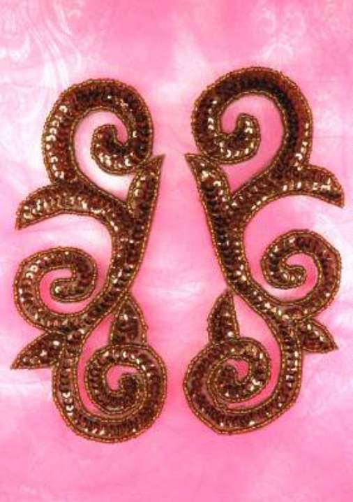 Sequin Appliques Bronze Scroll Mirror Pair Designer Dance Patch Motif 6.5 JB239X