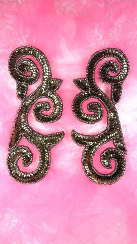 Sequin Appliques Mirror Pair Smoke Scroll Designer Patch Motif 6.5 JB239