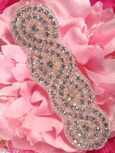 JB24 Small Braided Silver Beaded Crystal Rhinestone Applique 5\