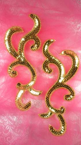JB240 Gold Scroll Designer Sequin Appliques Mirror Pair 6.75