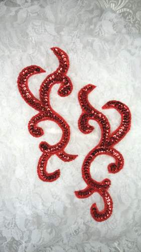 JB240 Red Scroll Designer Sequin Mirror Pair 6.75