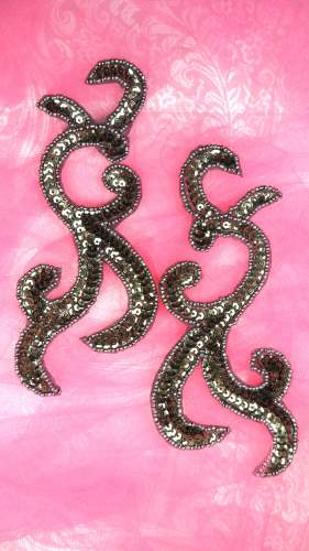JB240 Smoke Scroll Designer Sequin Appliques Mirror Pair 6.75