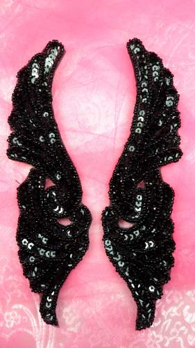 JB241 Mirror Pair Black Wings Designer Sequin Appliques 7\