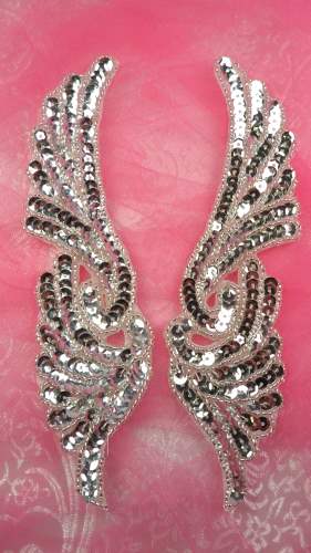 JB241 Mirror Pair Silver Wings Designer Sequin Appliques 7\