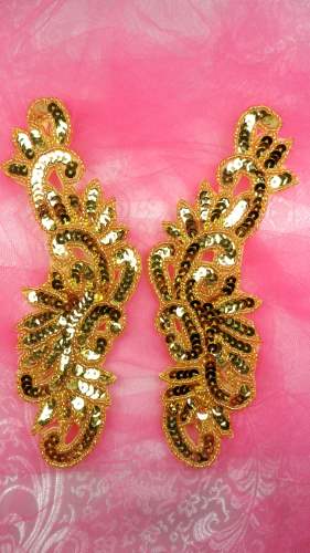 JB261 Sequin Appliques Gold Mirror Pair Beaded Motif 6.5\
