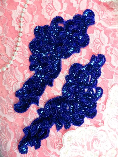 JB257 Sequin Appliques Blue MIRROR PAIR Scroll Designer 7.5