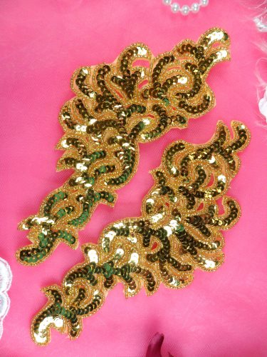 JB257 Sequin Appliques Gold MIRROR PAIR Scroll Designer 7.5