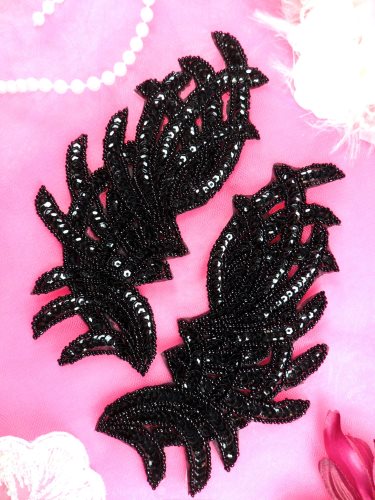 JB258 Sequin Appliques Black MIRROR PAIR Designer Dance Patch 7\