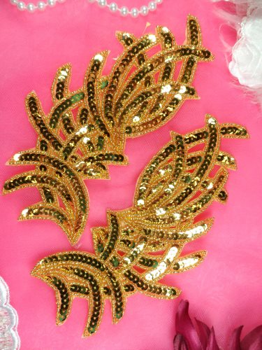 JB258 Sequin Appliques Gold MIRROR PAIR Designer Dance Patch 7\