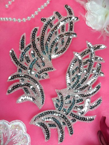 JB258 Sequin Appliques Silver MIRROR PAIR Designer Dance Patch 7\
