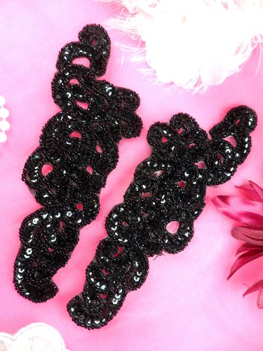 JB260 Sequin Appliques Beaded Black Mirror Pair Dance Patch 7\