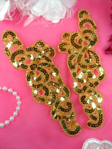 JB260 Sequin Appliques Gold Beaded Mirror Pair Dance Patch 7\