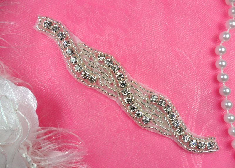 Braided Applique Silver Beaded Crystal Rhinestone 5\ (JB263-slcr)
