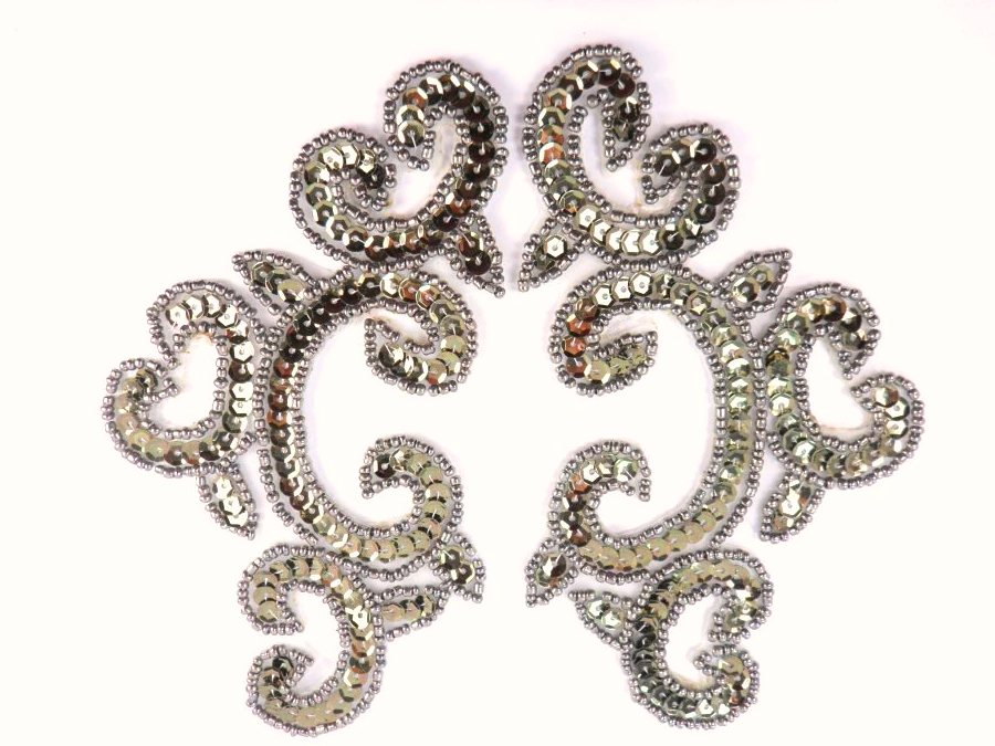 Appliques Sequin Gunmetal Mirror Pair Beaded Clothing Patch 6 JB275