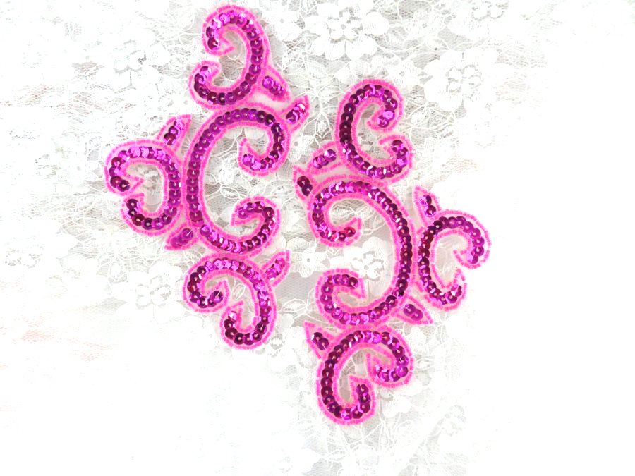 Sequin Appliques Fuchsia Mirror Pair Sewing Clothing Patch Motifs 6 JB275X
