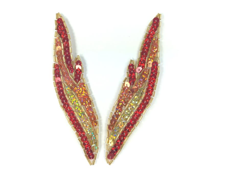 Appliques Flames Red Orange Gold Sequin Beaded MIRROR PAIR 5 JB277X