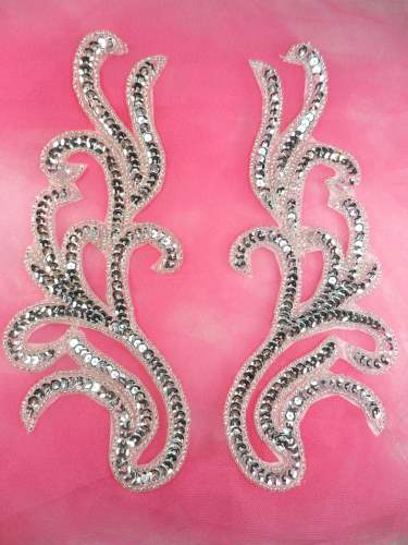 JB237 Silver Mirror Pair Sequin Beaded Appliques 8\