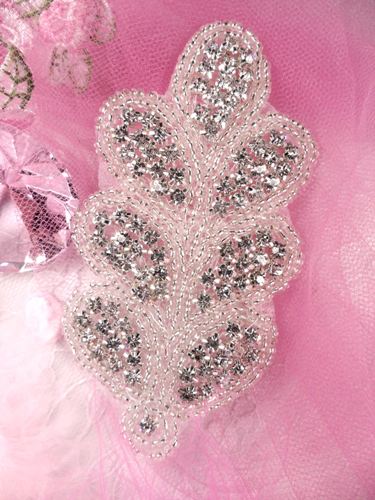 JB3 Crystal Clear Rhinestone Silver Beaded Applique 4.25\