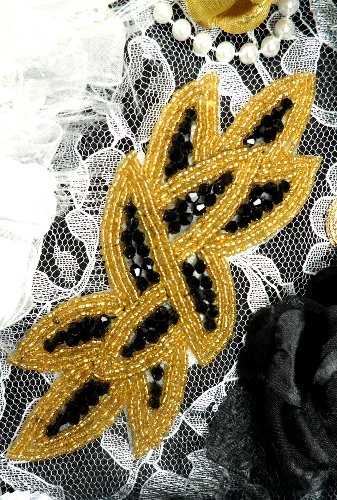 Hot Fix Black Gold Designer Glass Beaded Applique 6 (JB31)