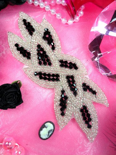 JB31 Hot Fix Black Silver Designer Glass Beaded Applique 6
