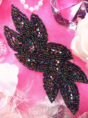 JB31 Aurora Borealis Black AB Designer Glass Beaded Applique 6