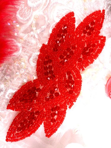 JB31 Bright Red Designer Glass Beaded Applique 6