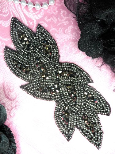 JB31 Gunmetal Designer Beaded Cluster Applique 6