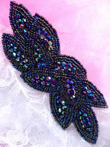 JB31 Peacock Designer Glass Beaded Applique 6