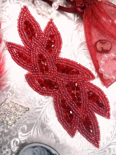 JB31 Deep Red Designer Glass Beaded Applique 6