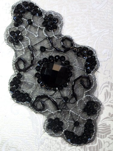 JB35 Emma Black Silver Beaded Sequin Applique 5.75\