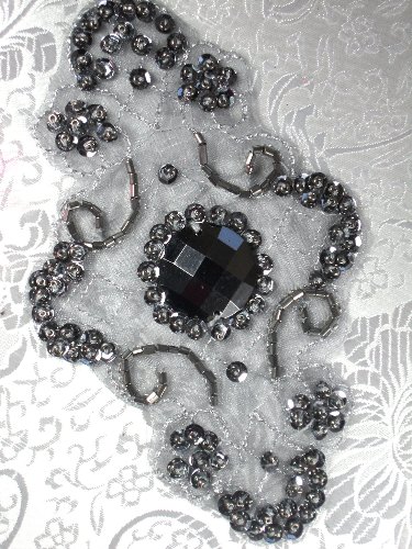 JB35 Emma Gunmetal Beaded Sequin Applique 5.75