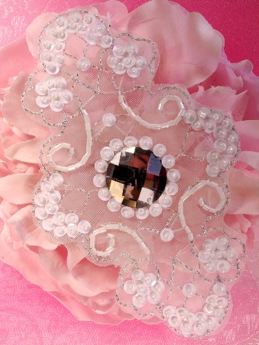 JB35 Emma White Bridal Beaded Sequin Rhinestone Applique 5.75\