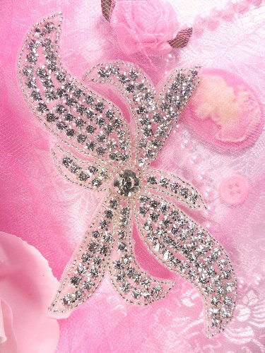 JB37 Claire Silver Beaded Crystal Rhinestone Applique 5.5