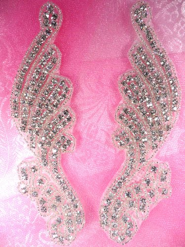 JB39  Savannah Mirror Pair Silver Beaded Crystal Rhinestone Appliques 6