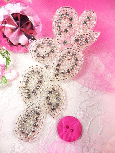 JB4 Crystal Clear Silver Beaded Rhinestone Applique 4.75