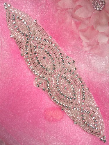 JB46 Hot Fix Silver Beaded Crystal Rhinestone Applique 9.25