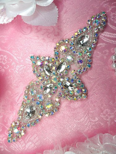 JB47 Aurora Borealis Silver Beaded Crystal Rhinestone Applique 6