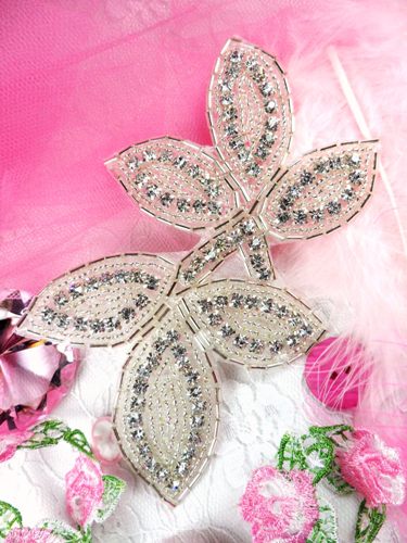 JB5 Crystal Clear Rhinestone Silver Beaded Applique 5.25