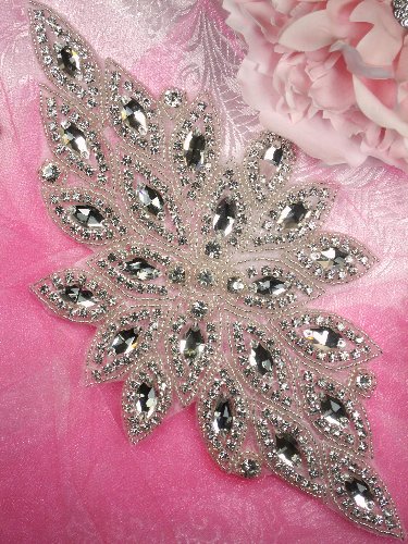 JB53 Hot Fix Silver Beaded Crystal Rhinestone Applique 10