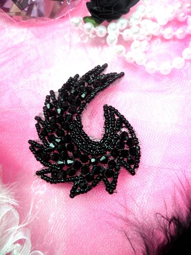 JB60 Black Curl Designer Glass Beaded Applique 3\ Hot Fix Iron on