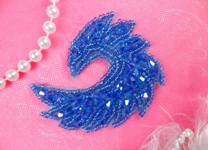 Curl Applique Designer Glass Blue AB Beaded Figure Skating Patch 3\ Hot Fix Iron on (JB60-blab)