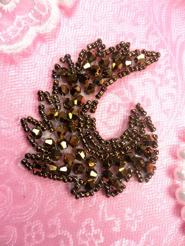JB60 Bronze Curl Designer Glass Beaded Applique 3\ Hot Fix Iron on