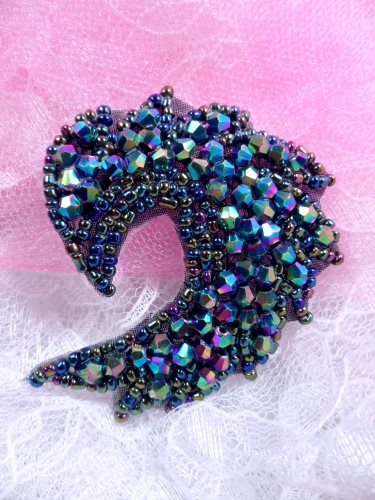 JB60 Peacock Curl Designer Glass Beaded Applique 3 Hot Fix Iron on