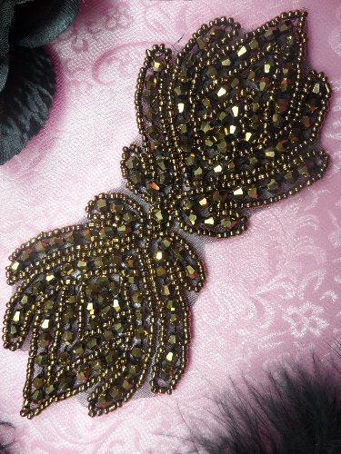 JB67 Bronze Designer Glass Beaded Applique 5.5\ Hot Fix Iron on