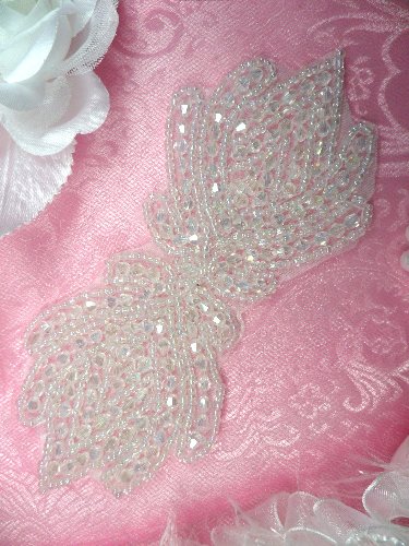 JB67 Crystal Aurora Borealis Designer Glass Beaded Applique 5.5\ Hot Fix Iron on