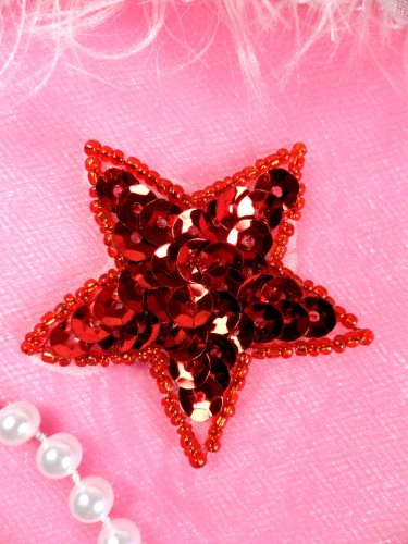JB72 Star Applique 2 inch Red Sequin Beaded