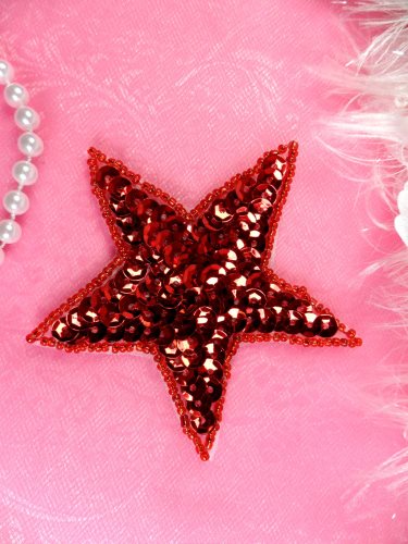 JB74 Star Applique 3 inch Red Sequin Beaded
