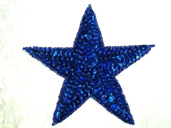 5 inch Blue Star Beaded Sequin Applique 5 Iron on Patch (JB272)