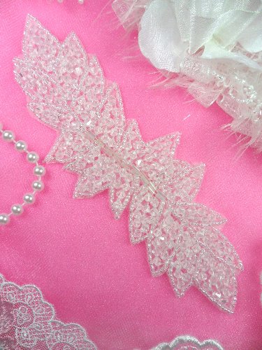 JB77 Crystal Aurora Borealis Leaf Designer Glass Beaded Applique 7\
